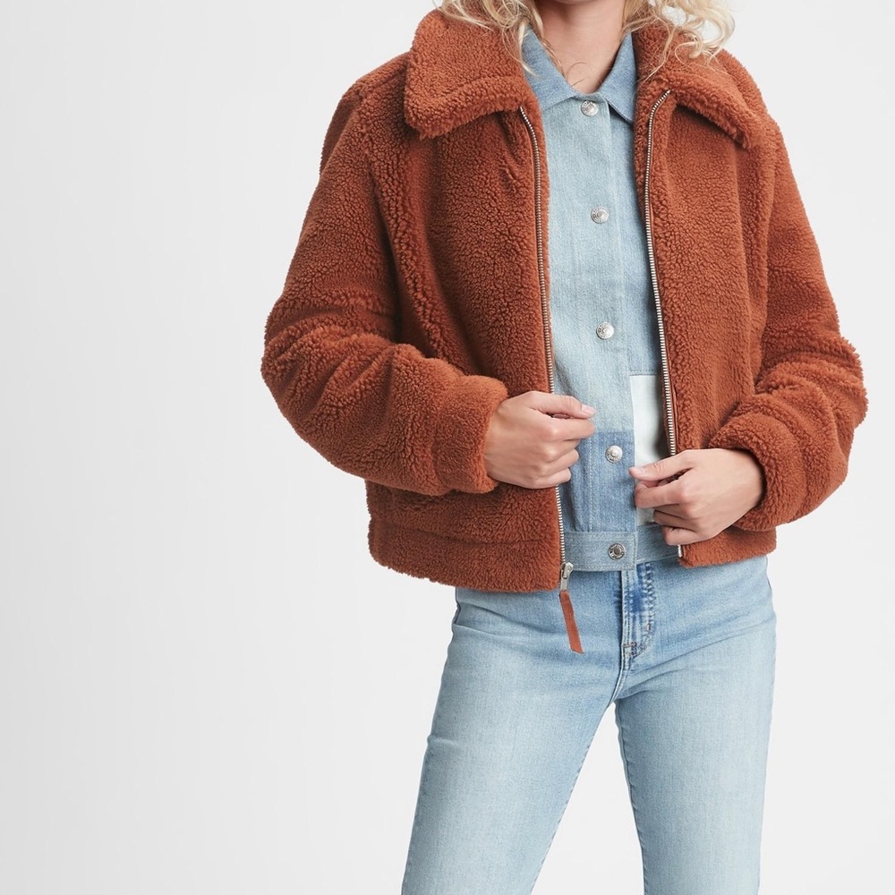 Gap Sherpa jacket copper brown worn once XL